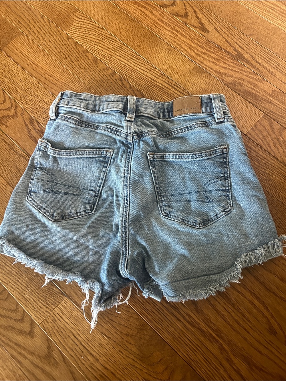American Eagle Outfitters Light Blue Denim High-Rise Frayed Hem Shorts